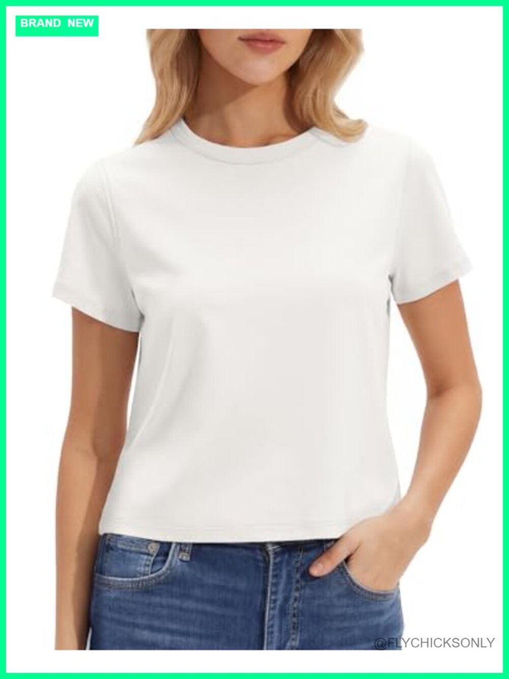 Relaxed Fit Boxy Cropped Crewneck T-Shirt Cotton Blend Short Sleeve Tee